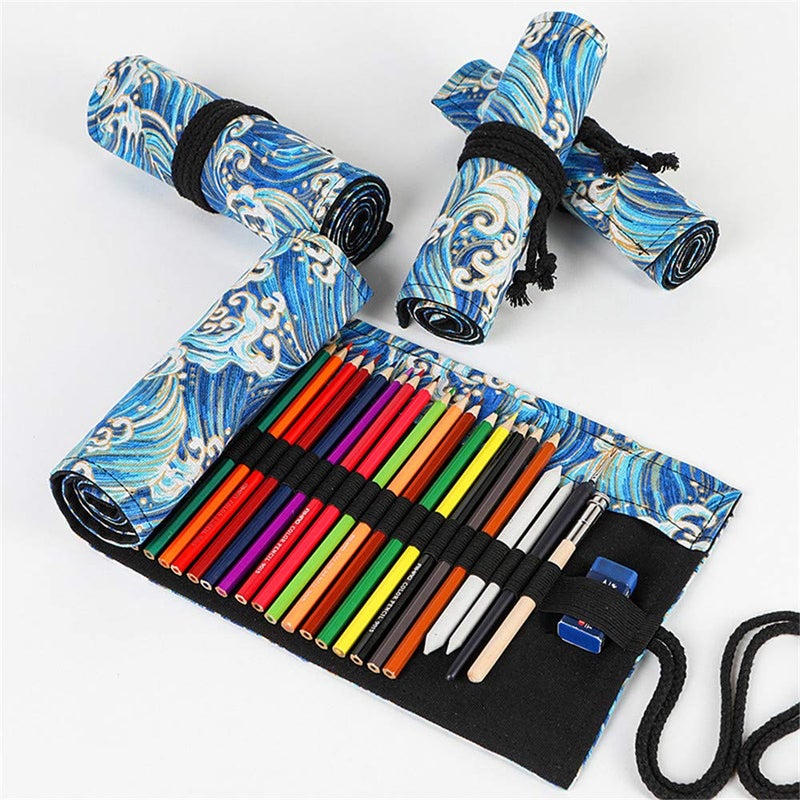 Funny Live 36/48/72 Slots Colored Pencil Wrap Pencils Roll Holder Organizer Holder Colored Pen Paint Brush Storage Pouch Portable for Artist Student (Blue Ocean, 36 Slots) - Image 5